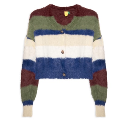 Cardigan Feminino Pelinho Tricot Listras - Verde