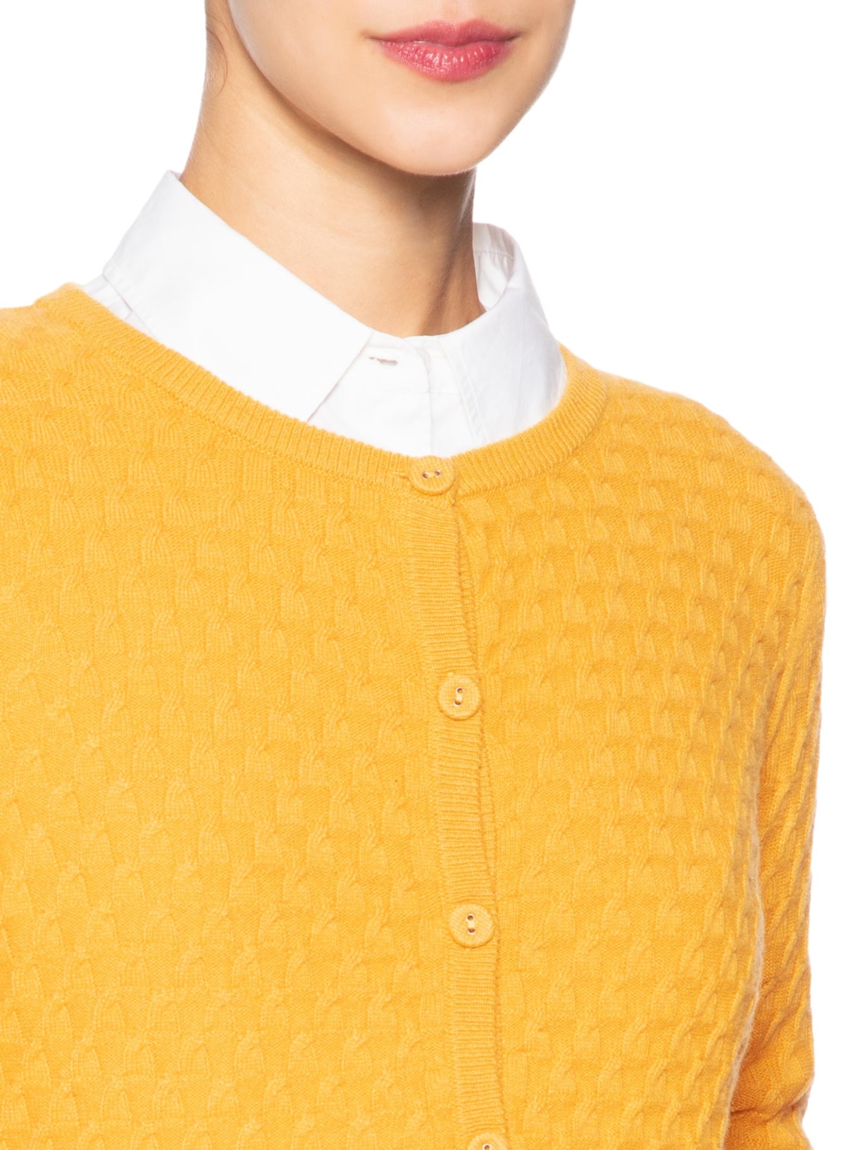 Cardigan Feminino Puro Cashmere Tranças Com Botões Amarelo '2Essential