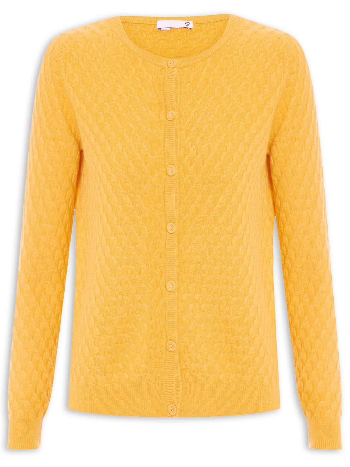 Cardigan Feminino Puro Cashmere Tranças Com Botões - Amarelo