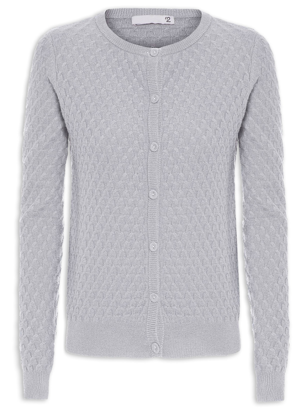 Cardigan Feminino Puro Cashmere Tranças Com Botões - Cinza