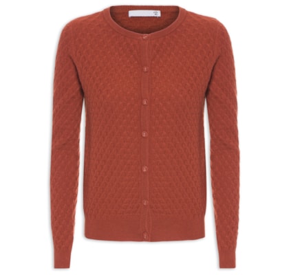 Cardigan Feminino Puro Cashmere Tranças Com Botões - Marrom