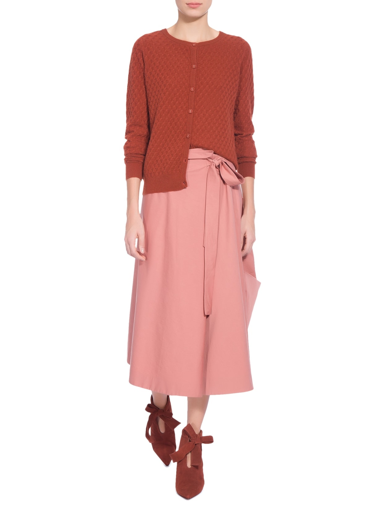 Cardigan Feminino Puro Cashmere Tranças Com Botões Marrom '2Essential