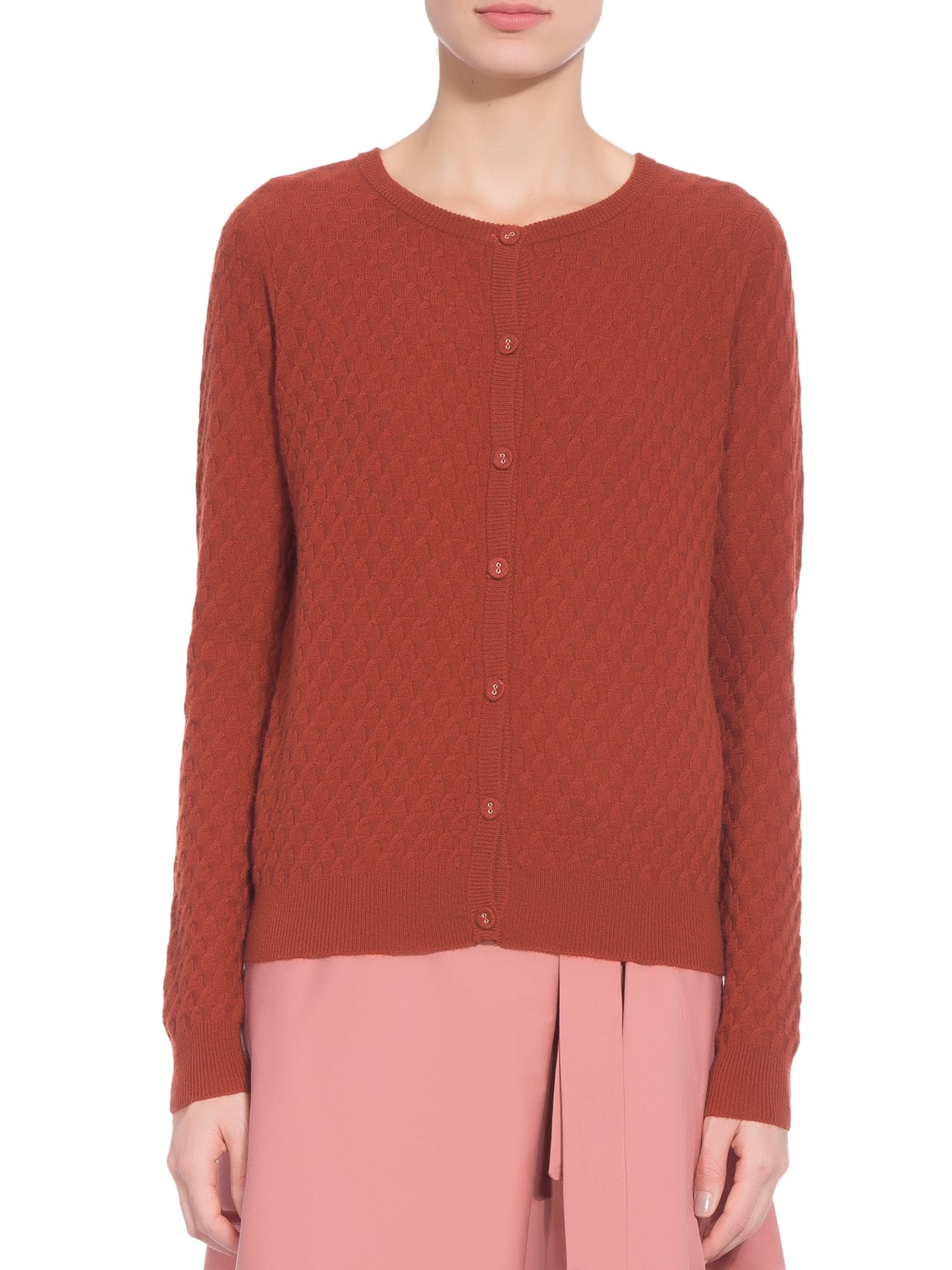 Cardigan Feminino Puro Cashmere Tranças Com Botões Marrom '2Essential