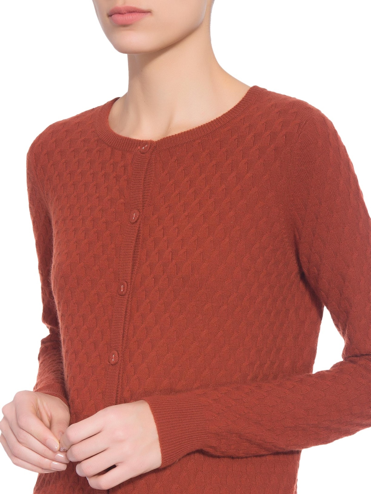 Cardigan Feminino Puro Cashmere Tranças Com Botões Marrom '2Essential