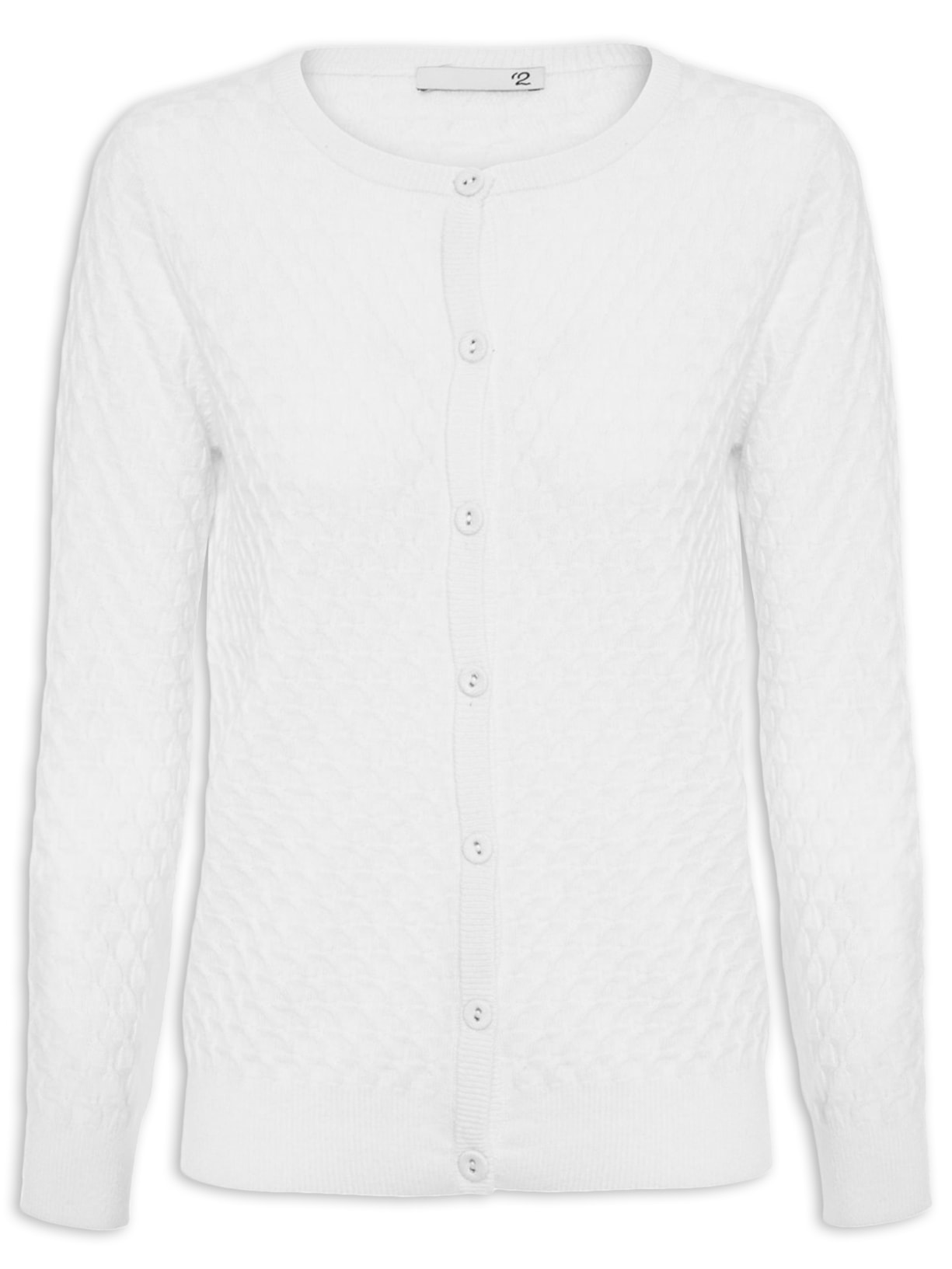 Cardigan Feminino Puro Cashmere Tranças com Botões - Off White