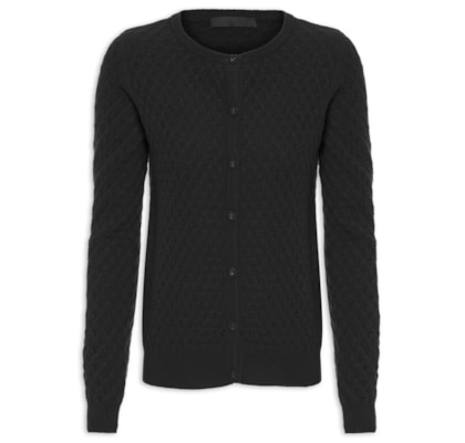 Cardigan Feminino Puro Cashmere Tranças Com Botões - Preto