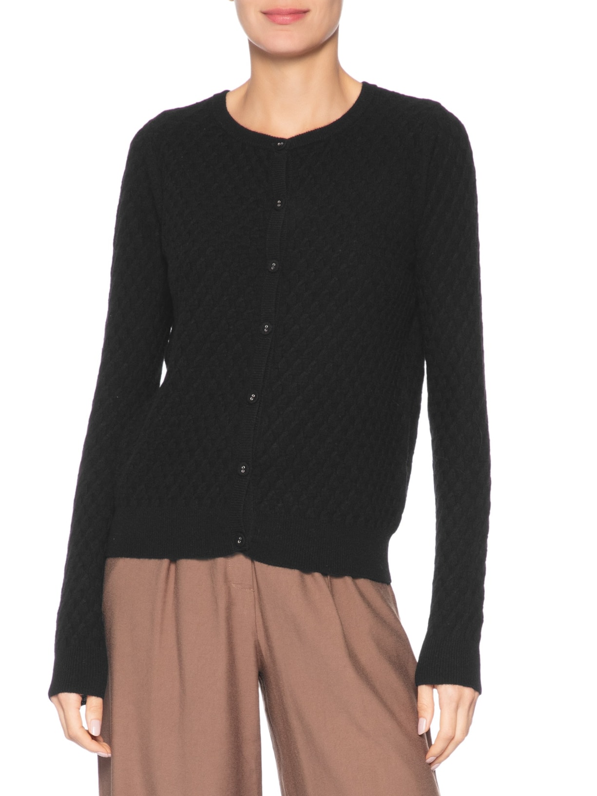 Cardigan Feminino Puro Cashmere Tranças Com Botões Preto '2Essential
