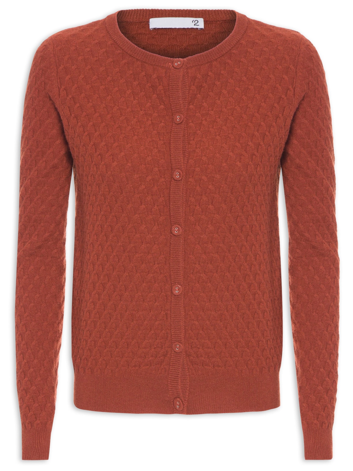 Cardigan Feminino Puro Cashmere Tranças Com Botões - Terracota