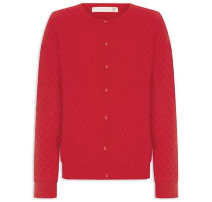 Cardigan Feminino Puro Cashmere Tranças Com Botões - Vermelho