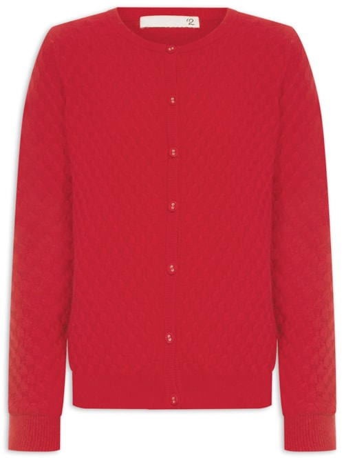 Cardigan Feminino Puro Cashmere Tranças Com Botões - Vermelho