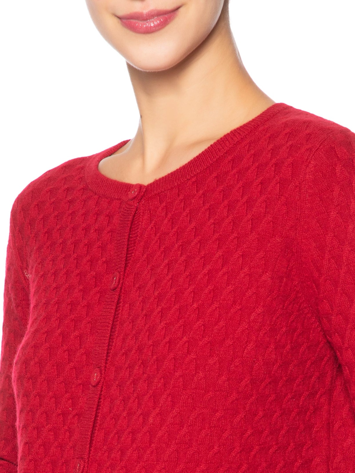 Cardigan Feminino Puro Cashmere Tranças Com Botões Vermelho '2Essential
