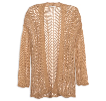 Cardigan Feminino Sobreposição Tricot Lurex - Marrom
