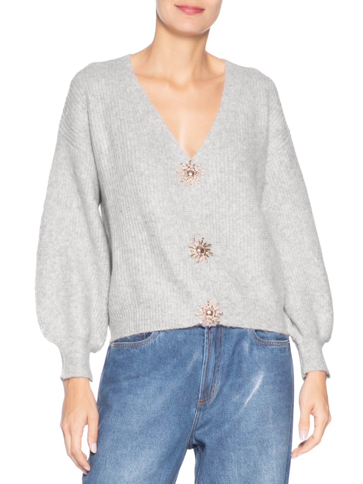 Cardigan Feminino Solar Em Tricot  – Cinza Market 33