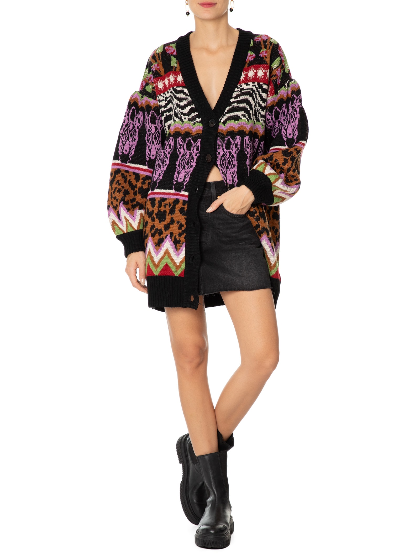 Cardigan Feminino Tricot Ainika Selvática - Preto