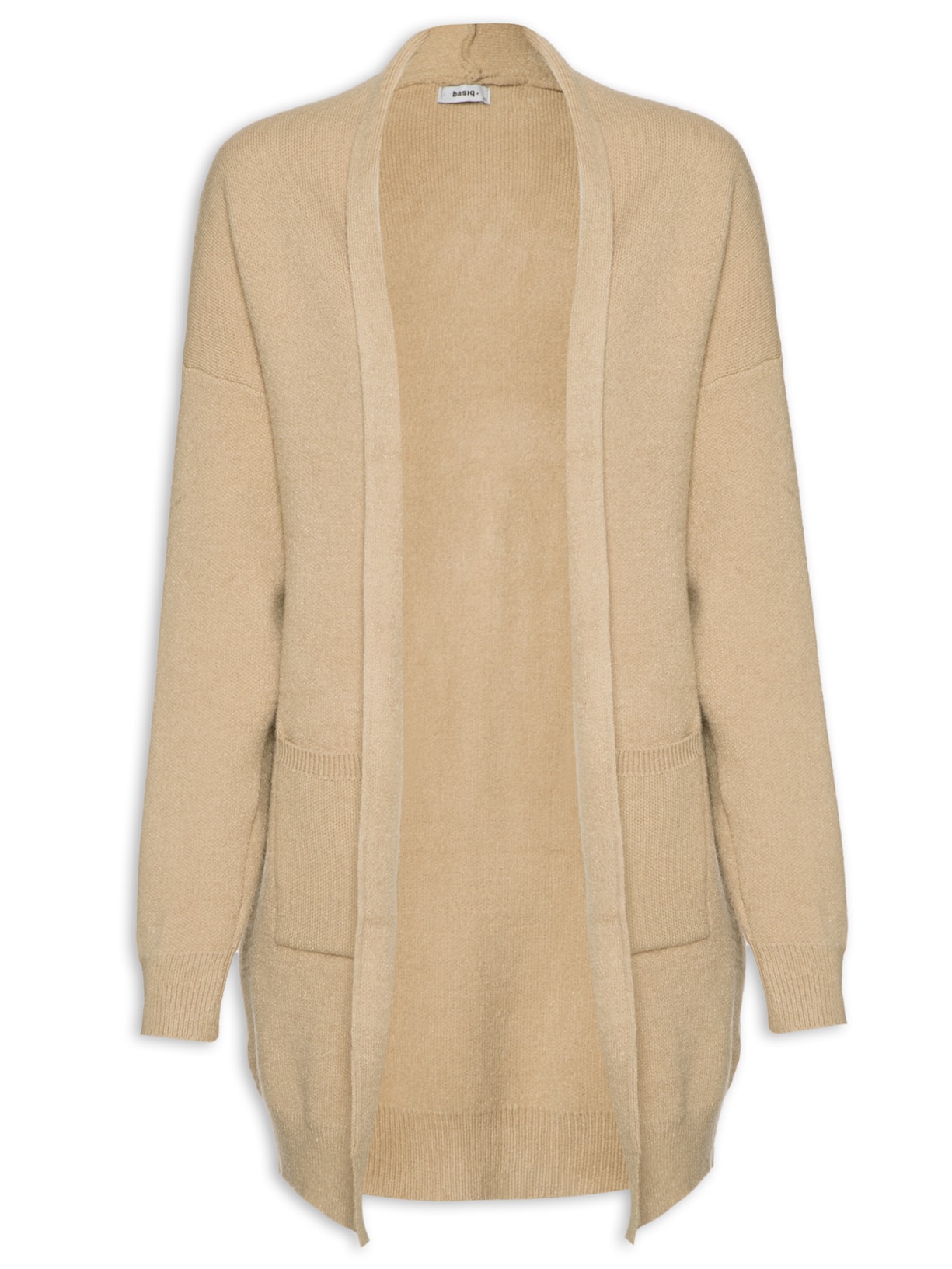 Cardigan Feminino Tricot Alongado Com Bolsos - Bege