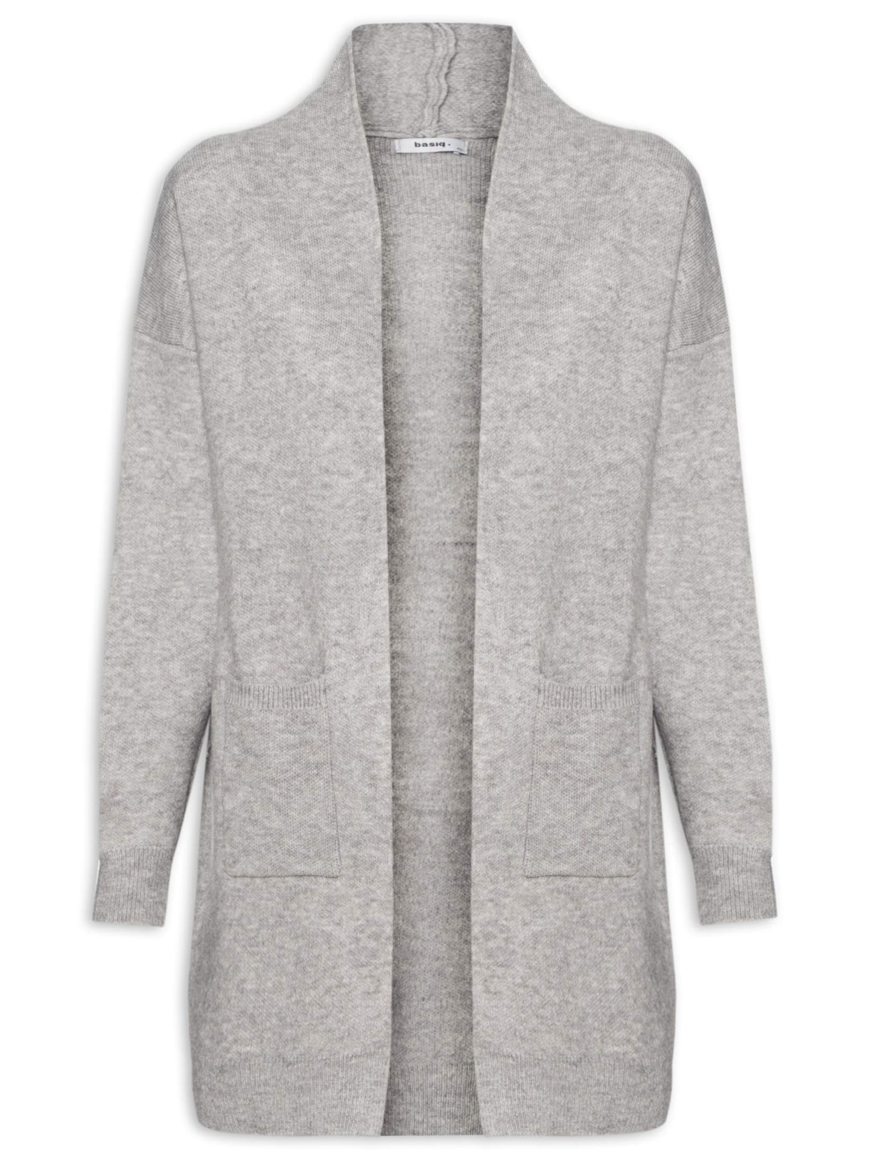 Cardigan Feminino Tricot Alongado Com Bolsos - Cinza