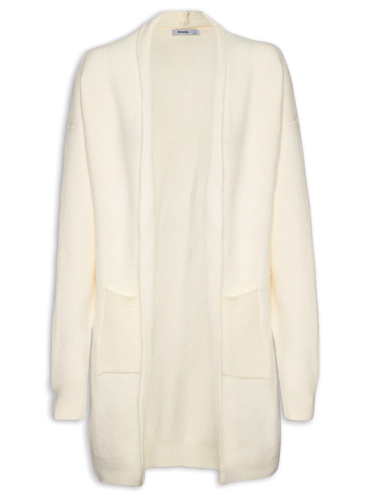 Cardigan Feminino Tricot Alongado Com Bolsos - Off White