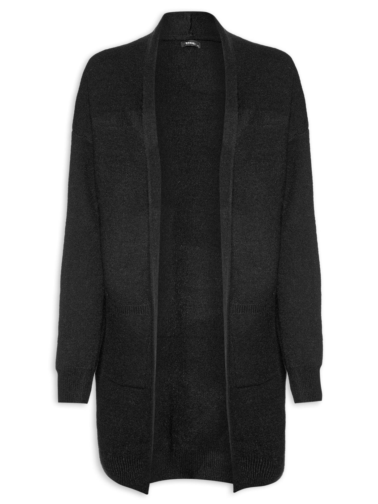 Cardigan Feminino Tricot Alongado Com Bolsos - Preto