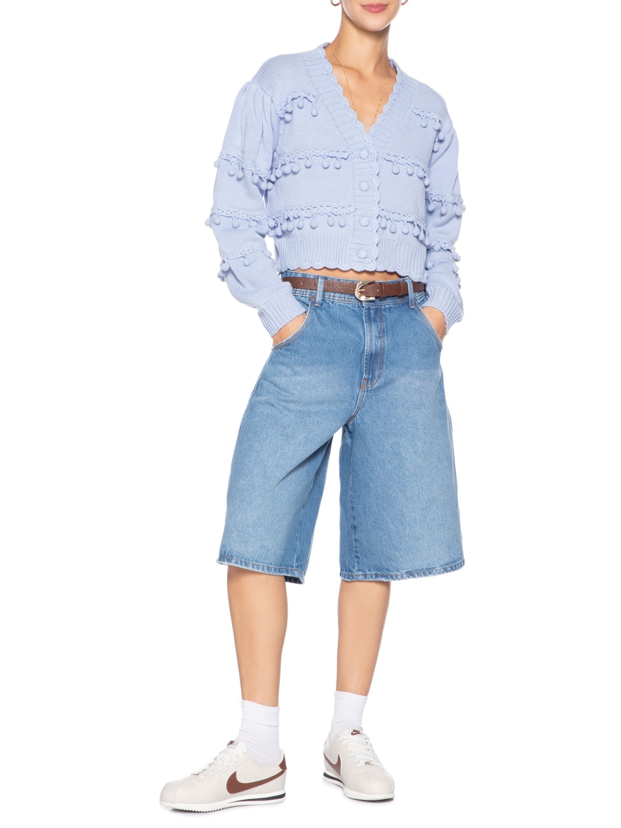 Cardigan Feminino Tricot Artesanal Azul Farm