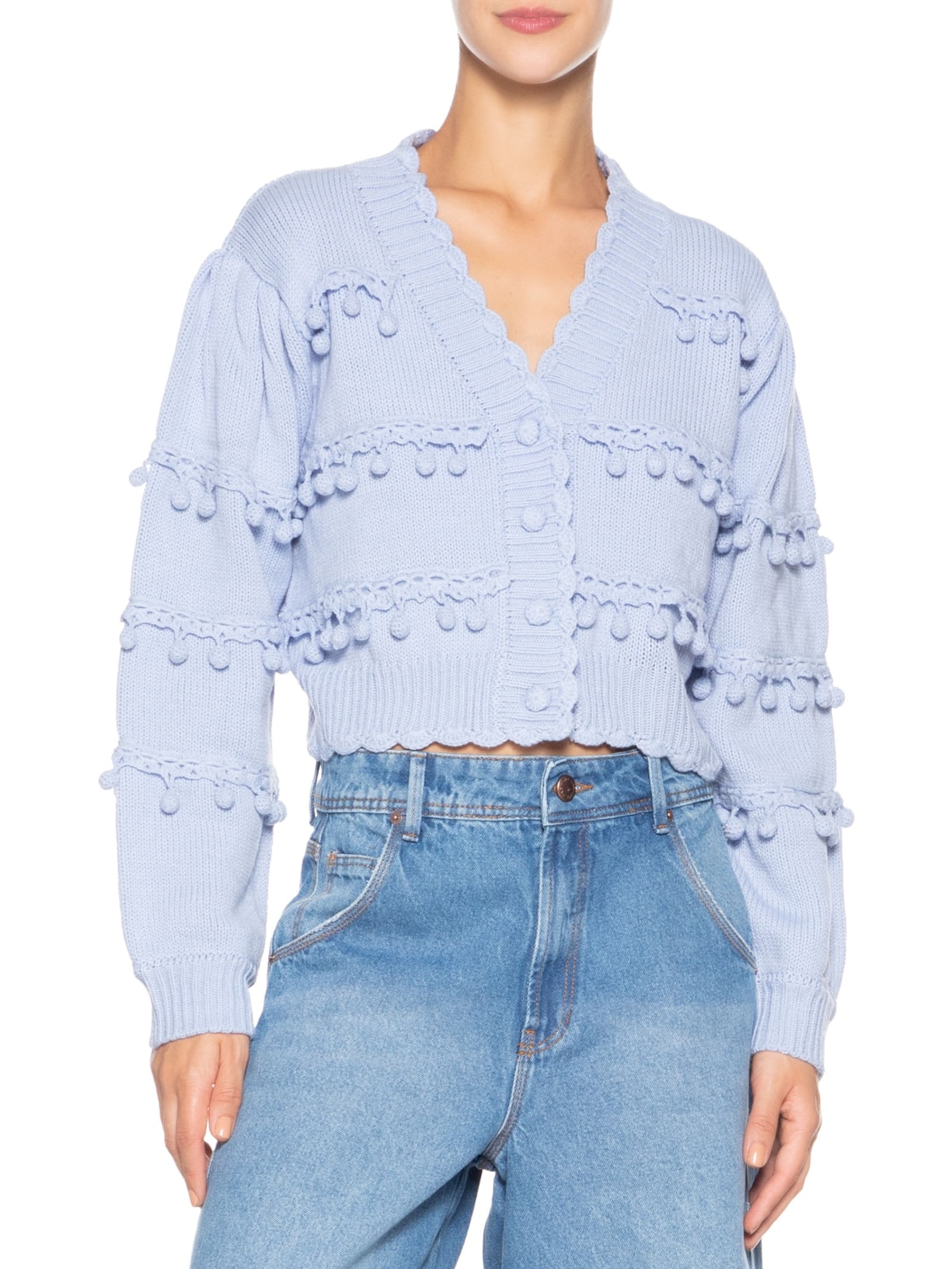 Cardigan Feminino Tricot Artesanal Azul Farm