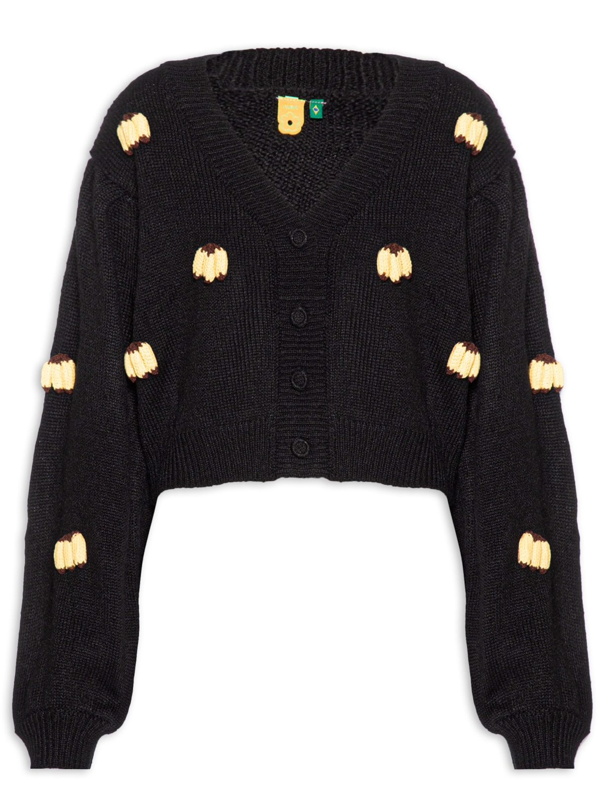 Cardigan Feminino Tricot Artesanal Banana - Preto