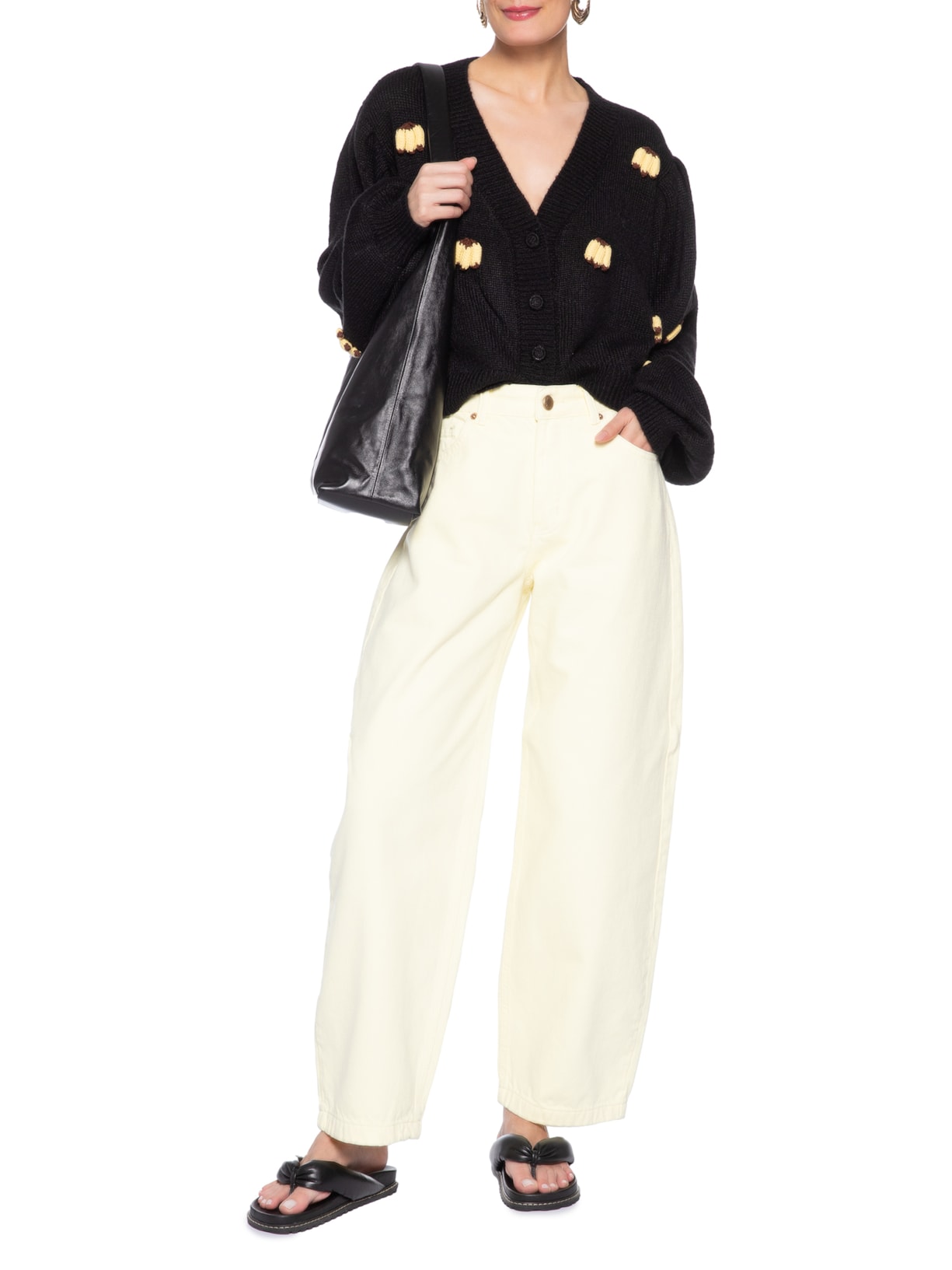 Cardigan Feminino Tricot Artesanal Banana Preto Farm