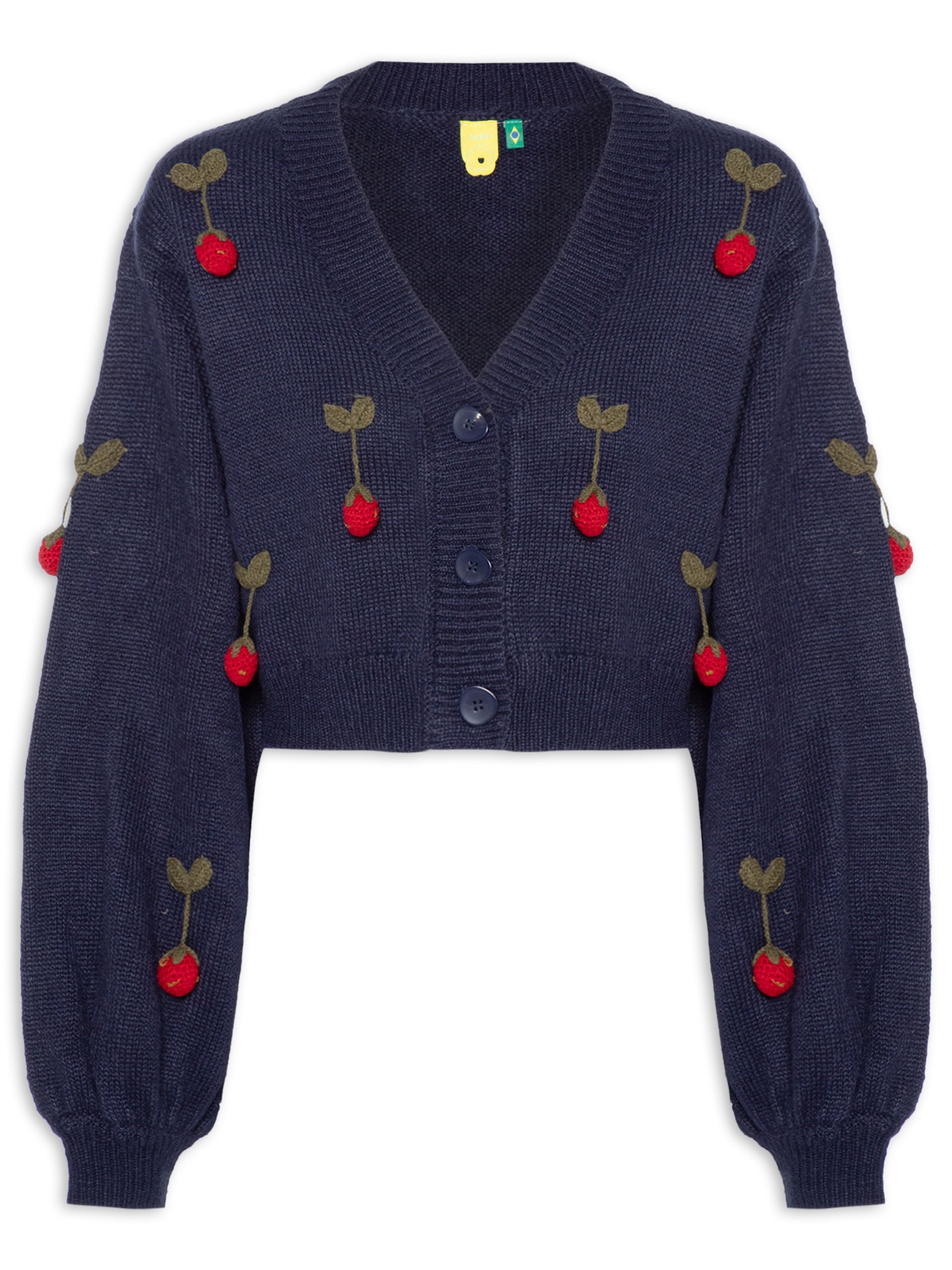 Cardigan Feminino Tricot Artesanal Morango – Azul – Farm