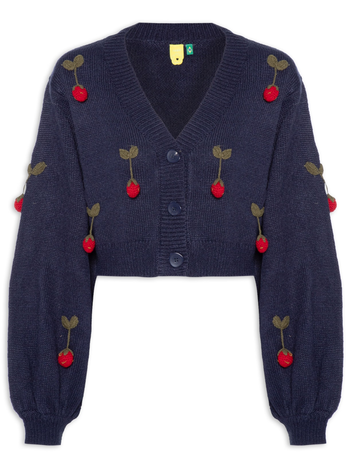 Cardigan Feminino Tricot Artesanal Morango – Azul