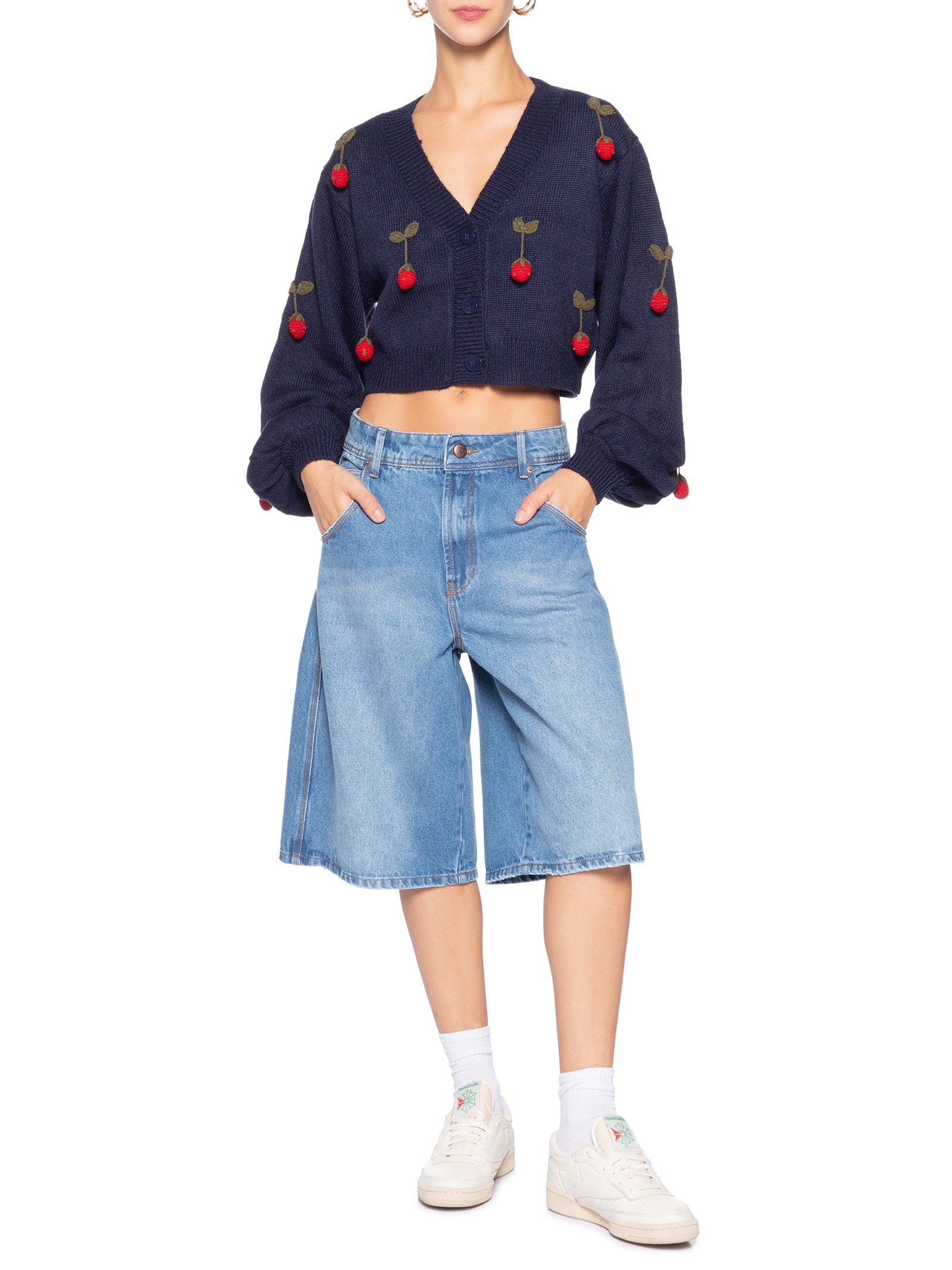 Cardigan Feminino Tricot Artesanal Morango – Azul – Farm