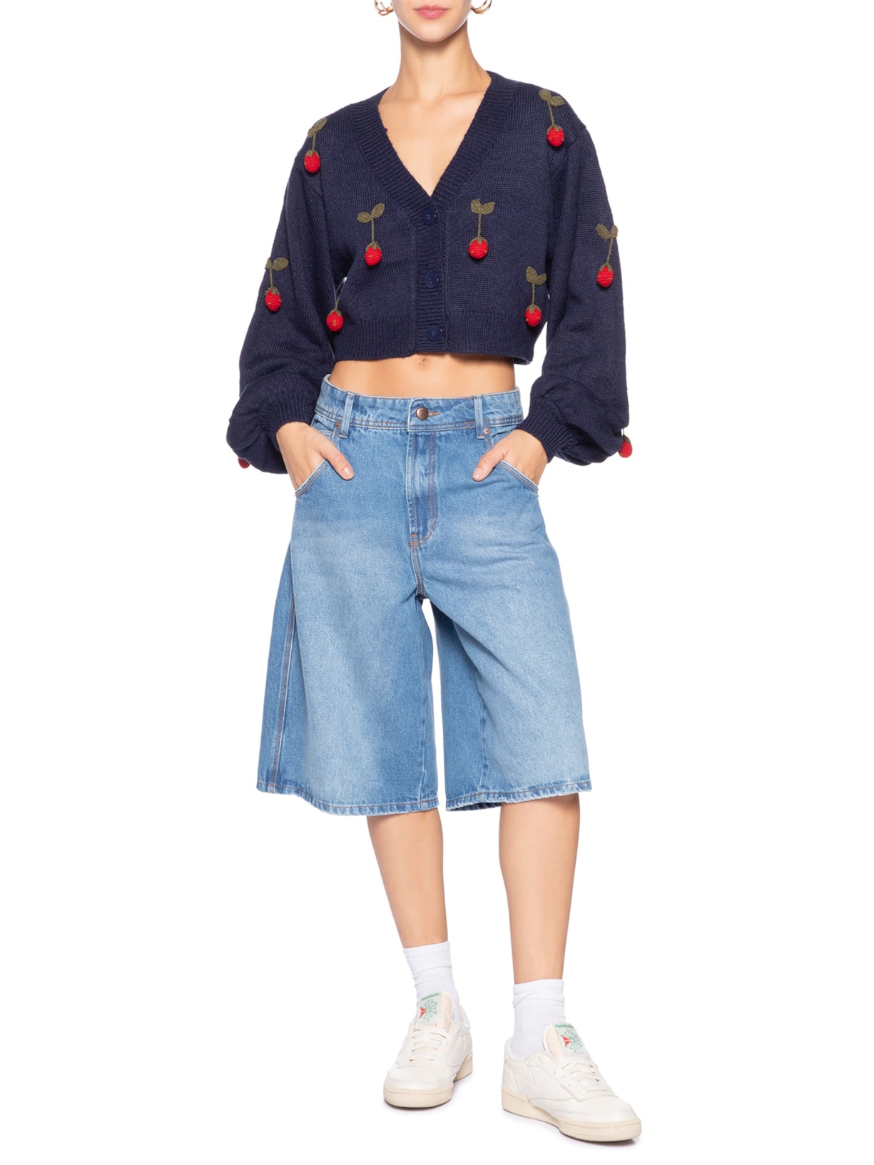 Cardigan Feminino Tricot Artesanal Morango – Azul Farm