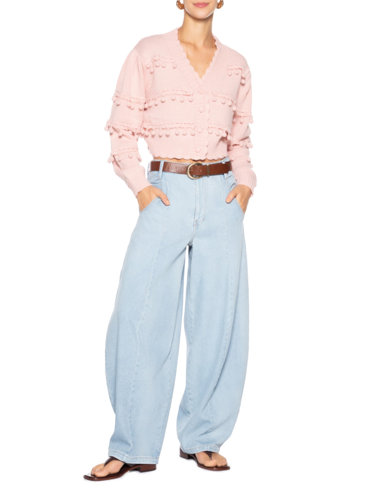 Cardigan Feminino Tricot Artesanal Rosa Farm