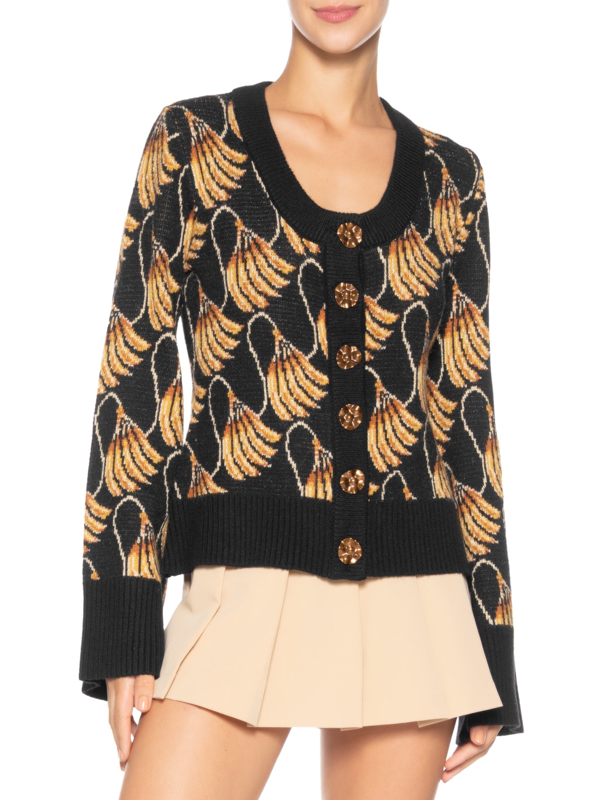Cardigan Feminino Tricot Banana Tassel Preto Farm