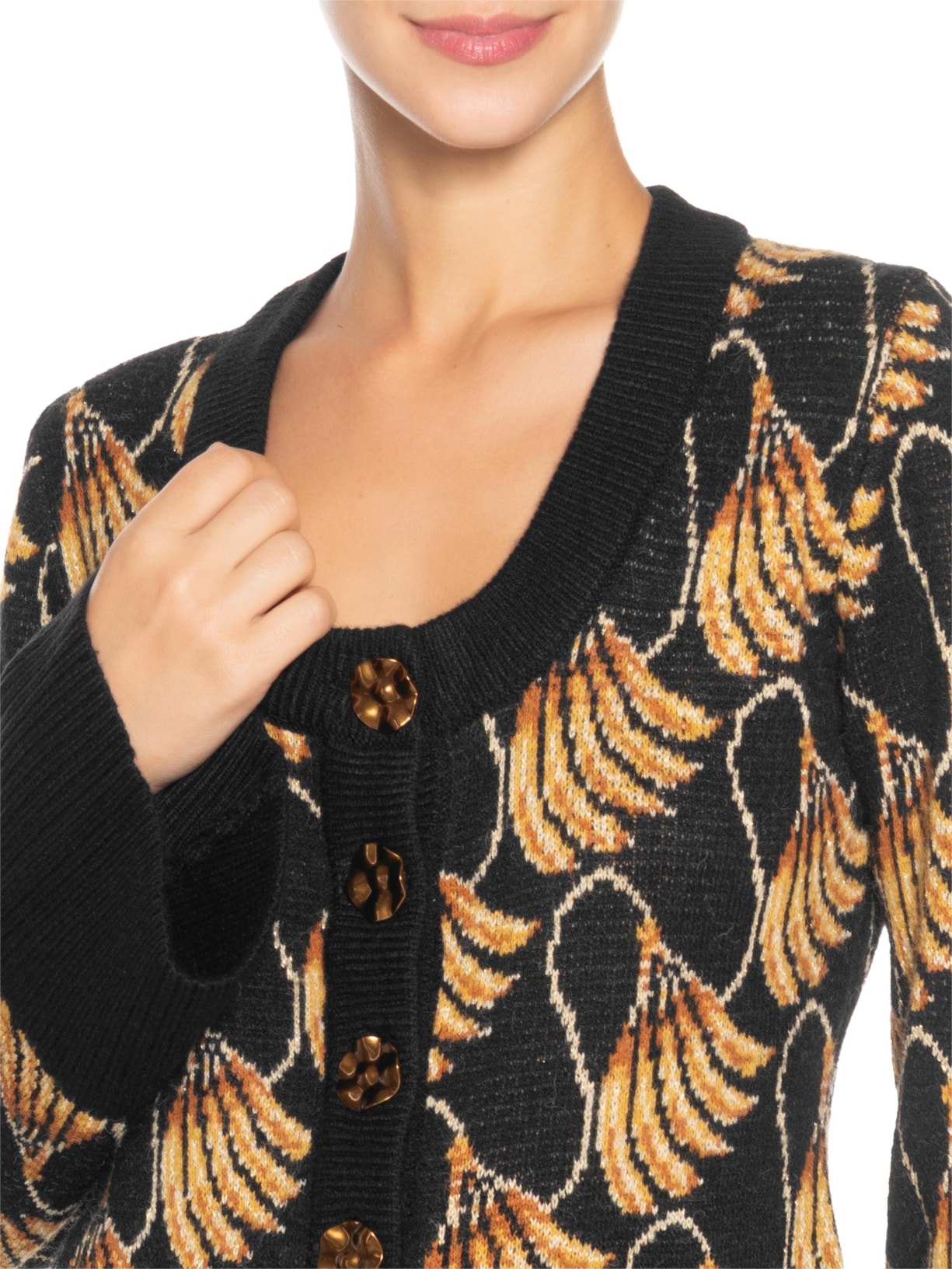 Cardigan Feminino Tricot Banana Tassel Preto Farm