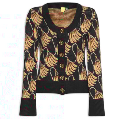 Cardigan Feminino Tricot Banana Tassel - Preto