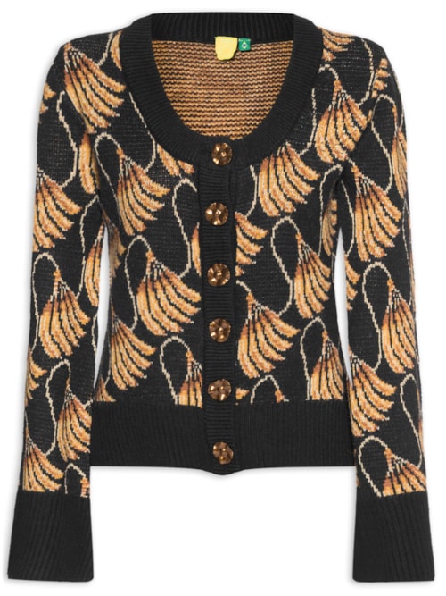 Cardigan Feminino Tricot Banana Tassel - Preto