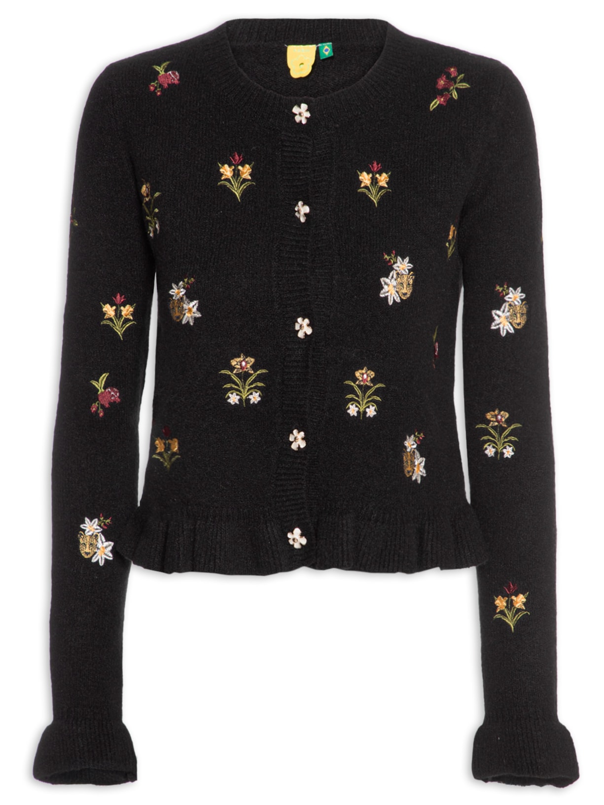 Cardigan Feminino Tricot Bordado Selva da Noite – Preto Farm