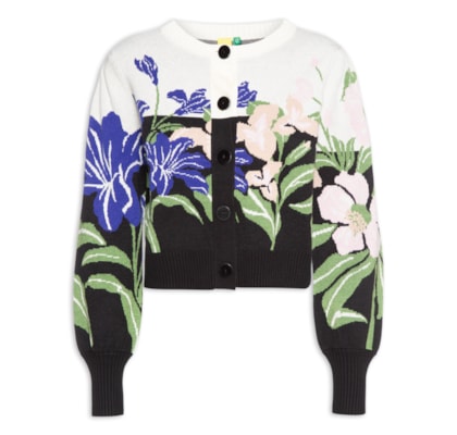 Cardigan Feminino Tricot Céu De Flor - Preto