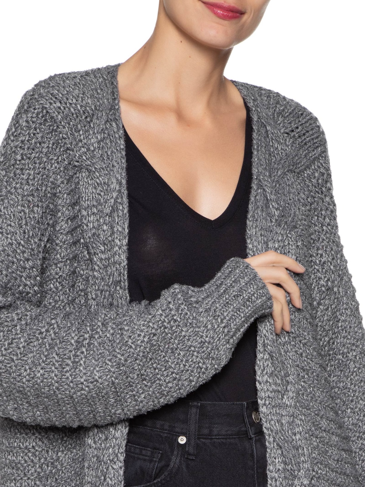 Cardigan Feminino Tricot Market 33 Cinza - Main Image