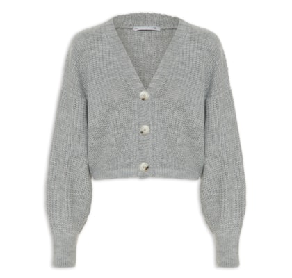 Cardigan Feminino Tricot Com Botões - Cinza