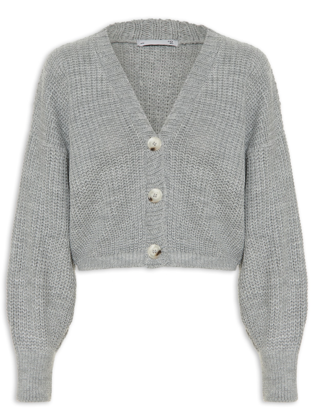 Cardigan Feminino Tricot Com Botões - Cinza