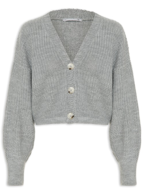 Cardigan Feminino Tricot Com Botões - Cinza