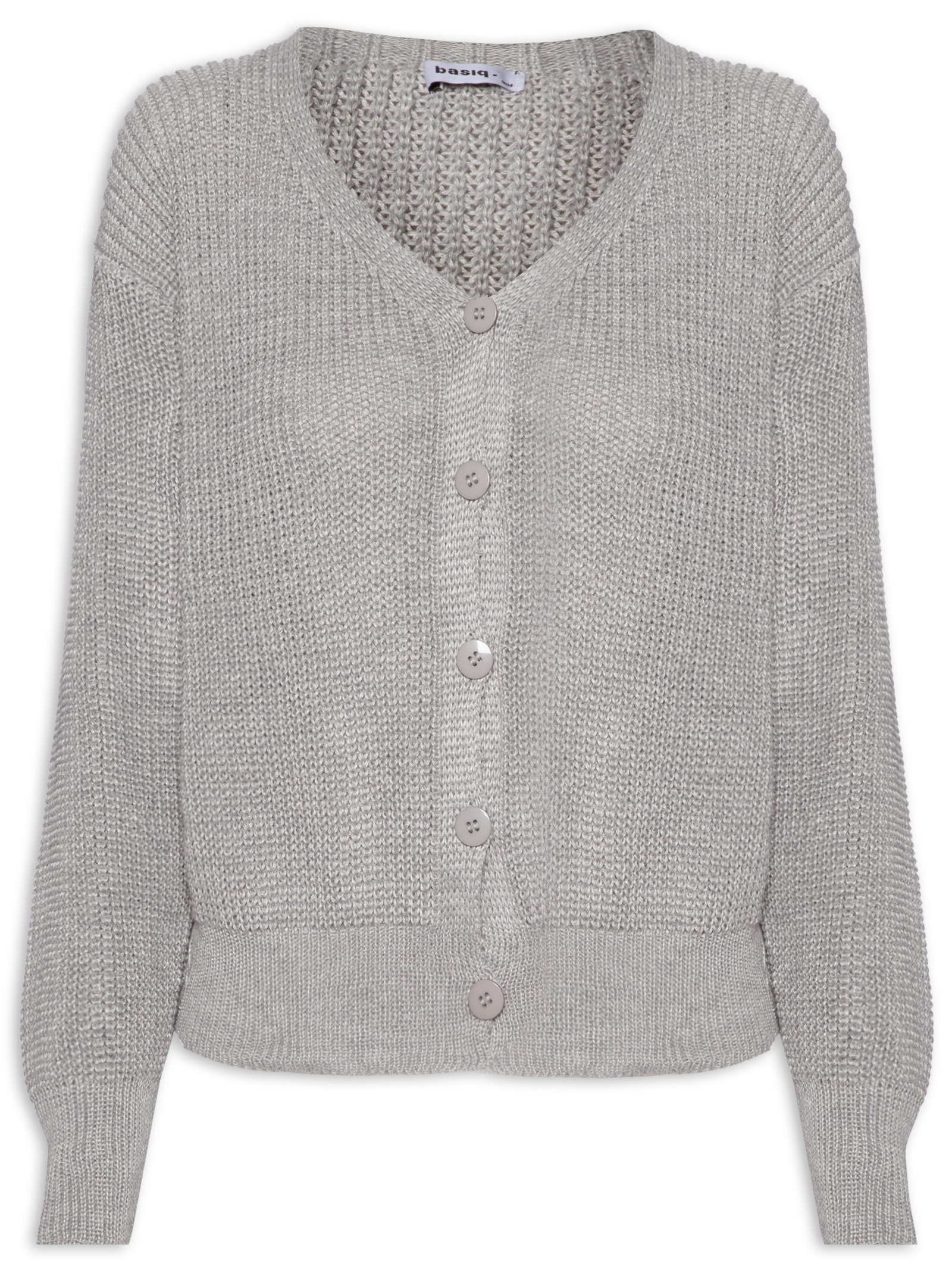 Basiq - Cardigan Feminino Tricot Com Botões - Cinza