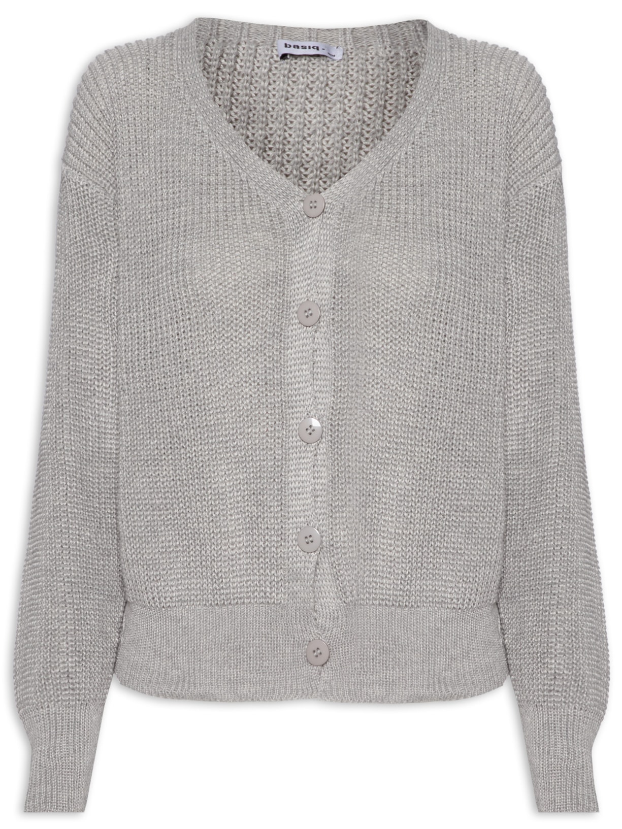Cardigan Feminino Tricot Com Botões - Cinza