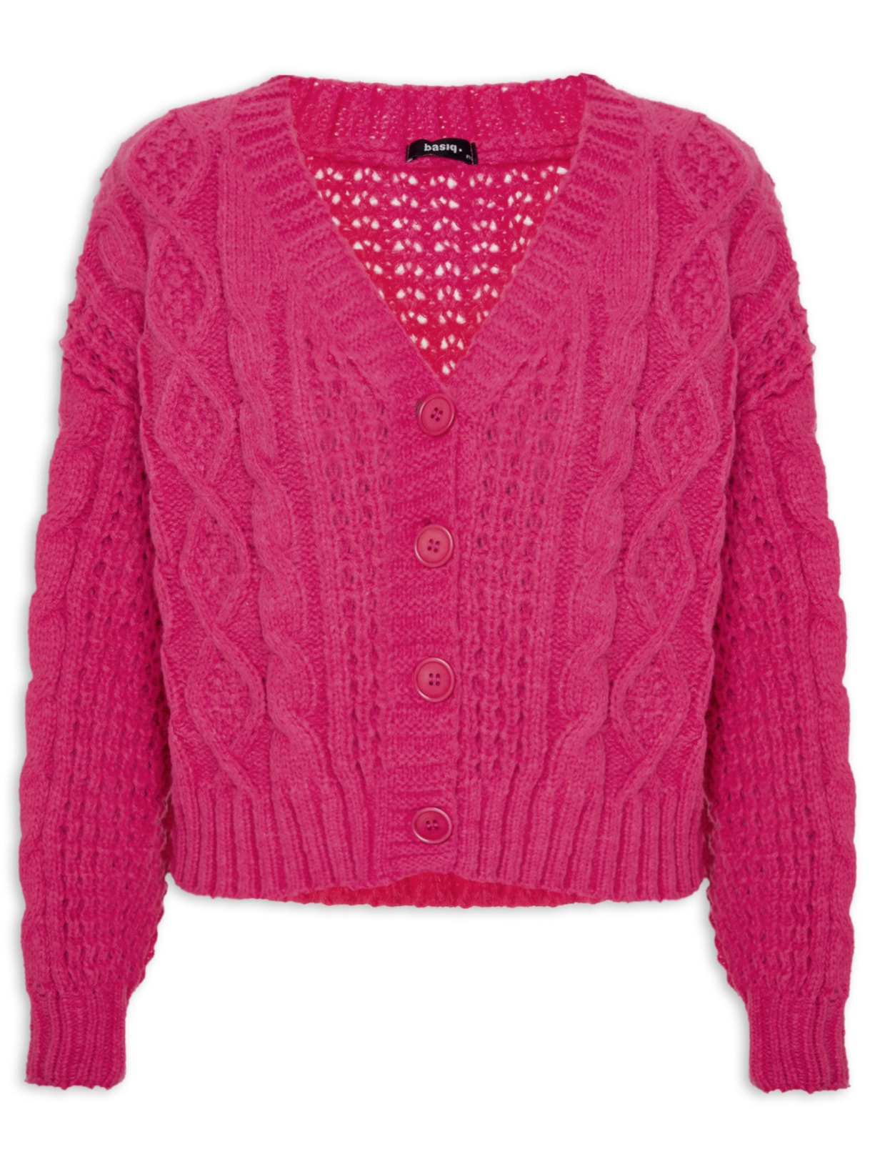 Cardigan Feminino Tricot Curto Curto Texturizado Com Botões