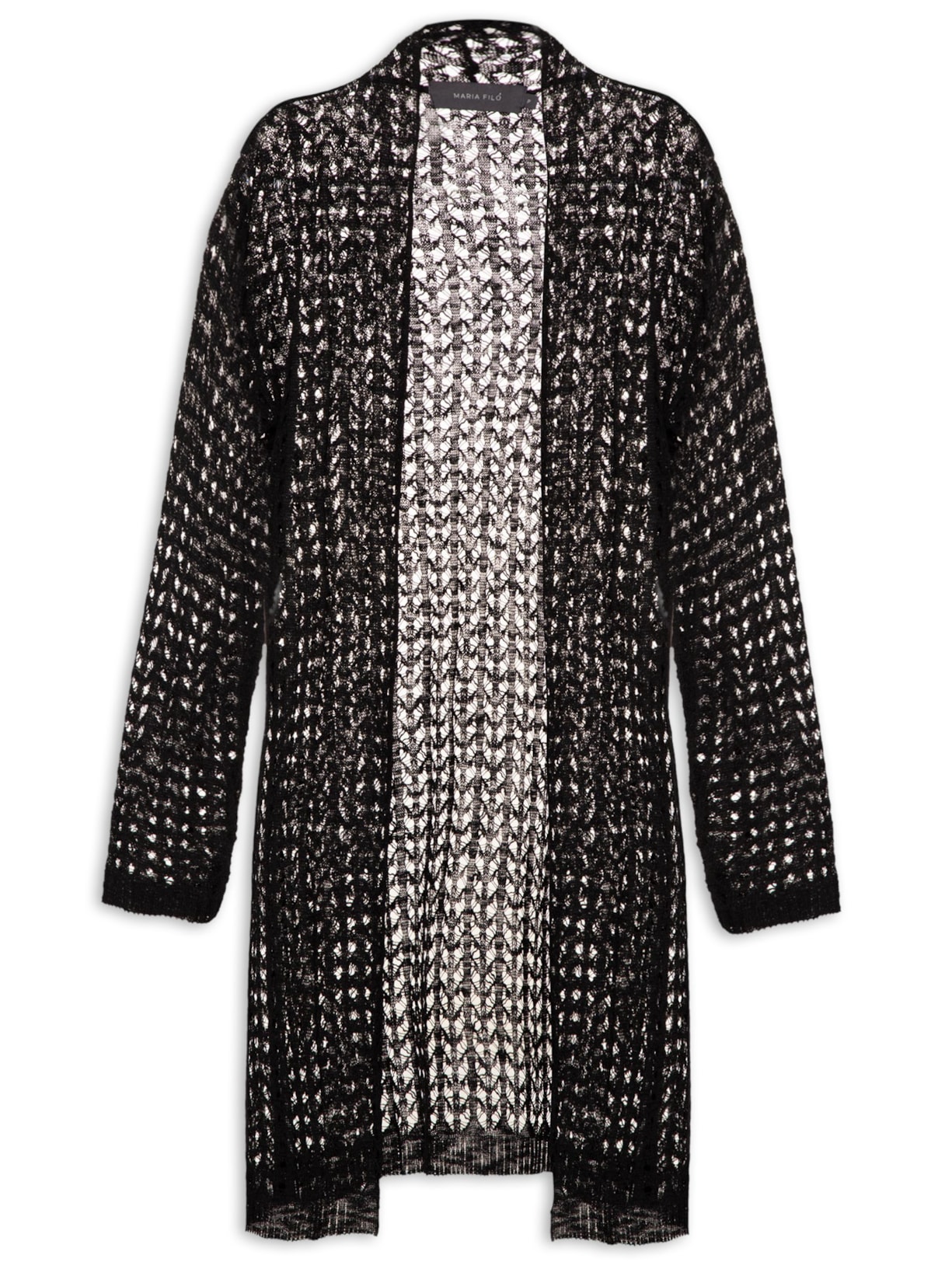 Cardigan Feminino Tricot Flame Rendado - Preto