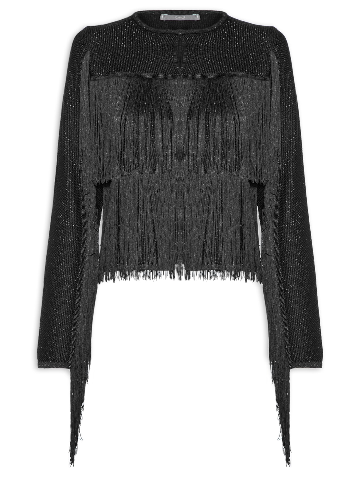 Cardigan Feminino Tricot Franjas - Preto