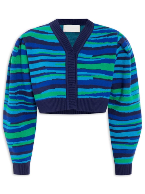Cardigan Feminino Tricot Jacquard Horizonte - Azul