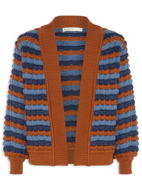 Cardigan Feminino Tricot Listrado – Marrom