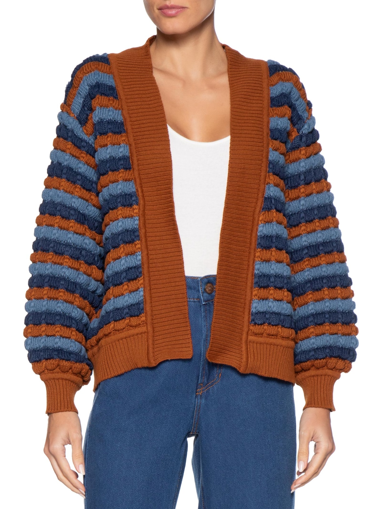 Cardigan Feminino Tricot Listrado – Marrom Dress To