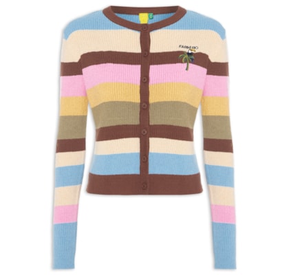 Cardigan Feminino Tricot Listrado – Marrom